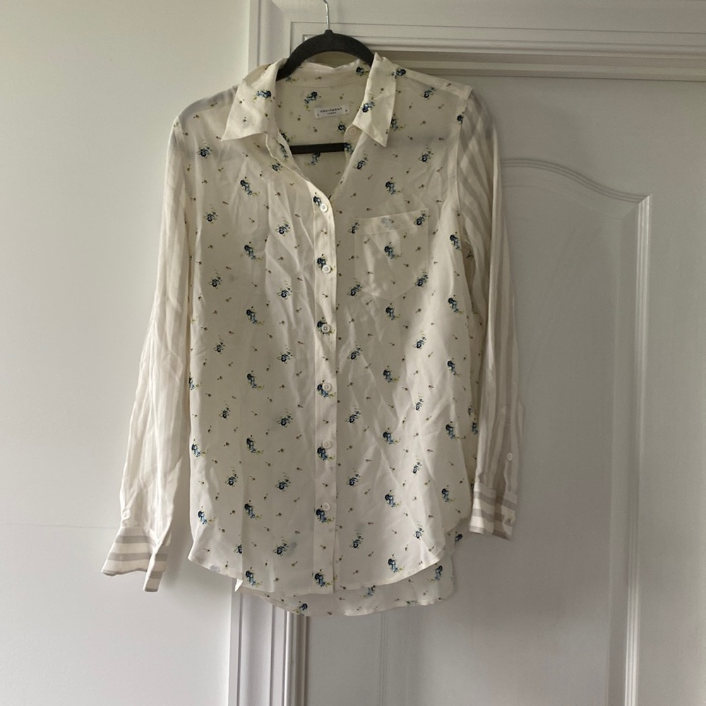 Equipment Cream Floral Button-Up Blouse